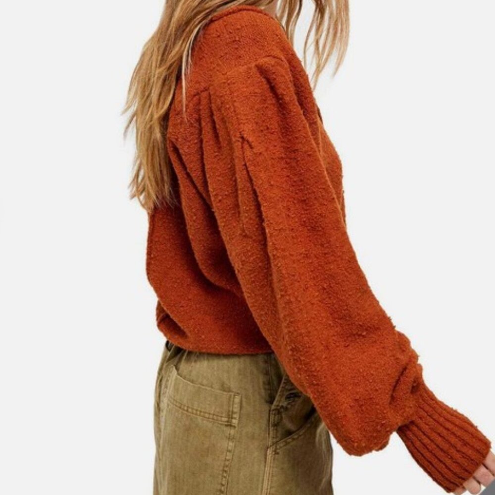 Free People Burnt Orange Long Sleeve V-Neck Sweater SzXS - Picture 9 of 15
